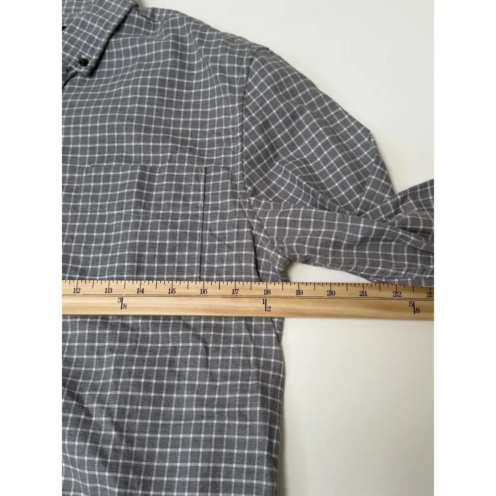 Banana Republic Luxe Slim Fit Men's Medium Button Down Gray Grid Flannel